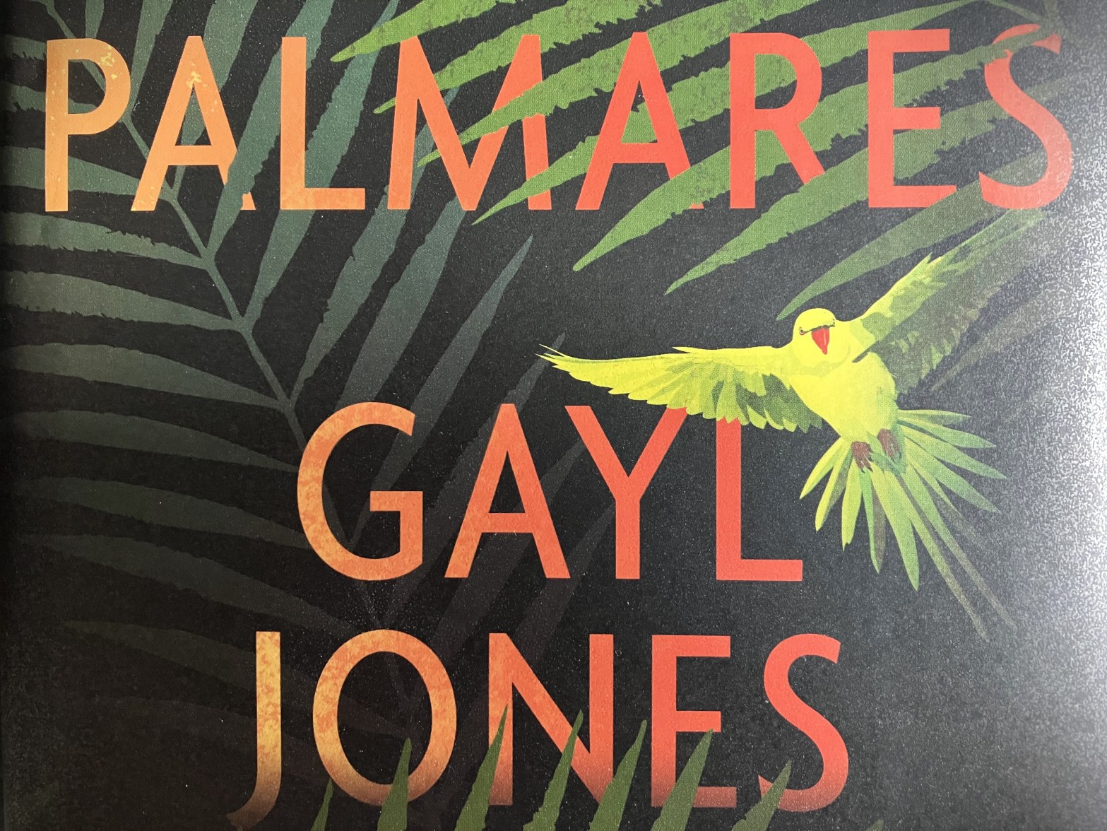 The novel's cover art with parrot and palm leaves